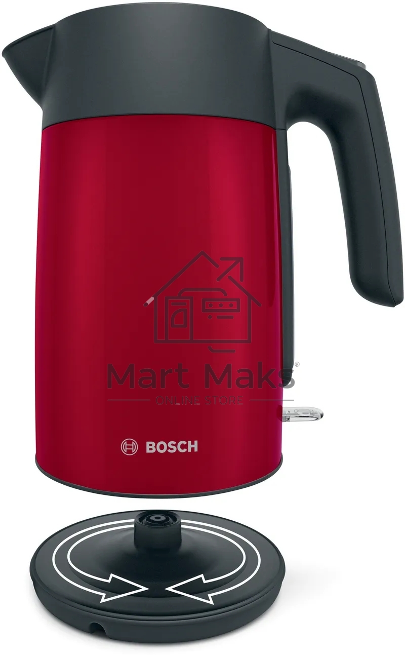 Чайник Bosch TWK7L464, 1.7л, 2400 Вт., нерж.сталь, покрытая эмалью, красный,шкала уровня воды