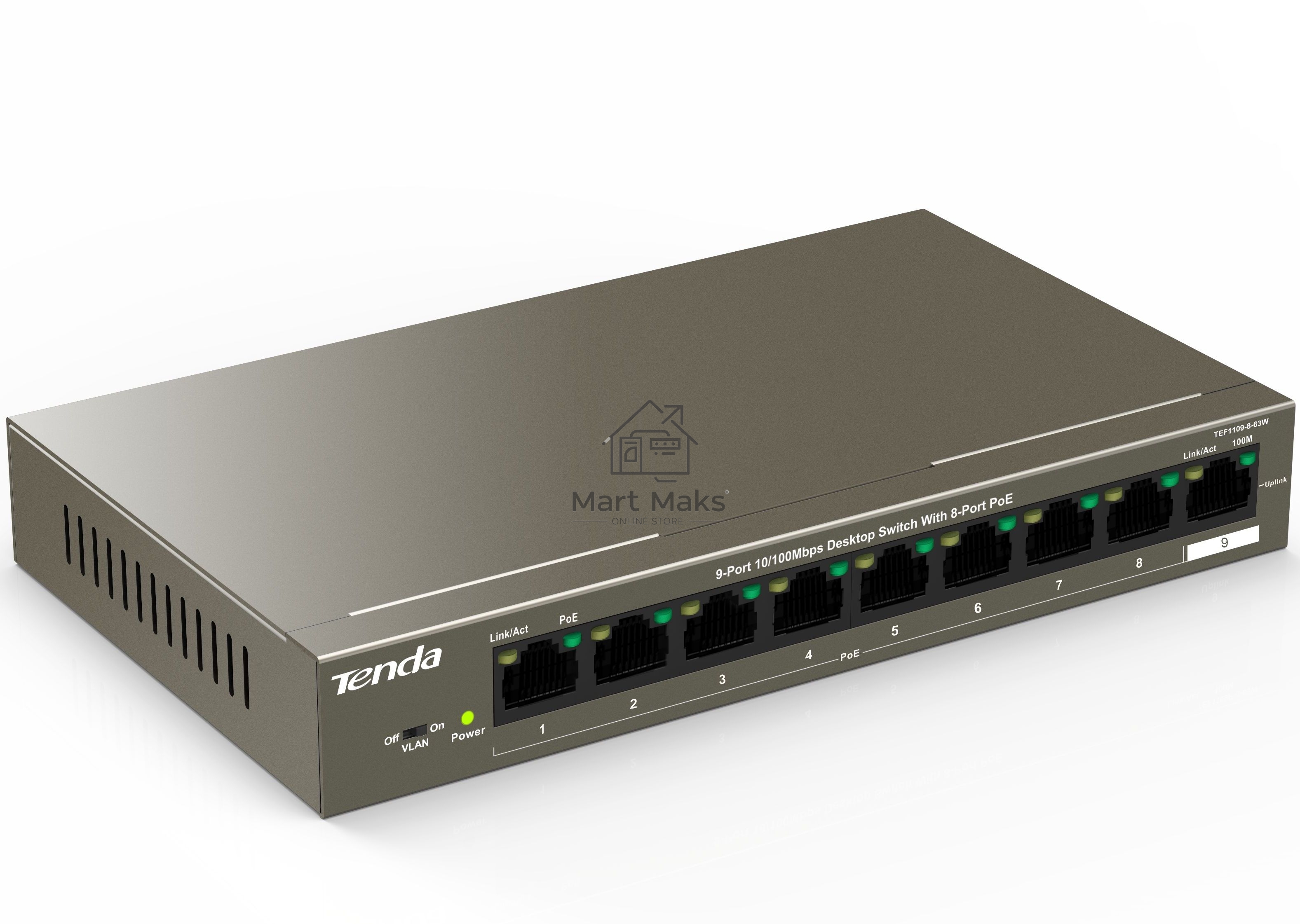 Коммутатор 9PORT 10/100M POE TEF1109P-8-63W TENDA