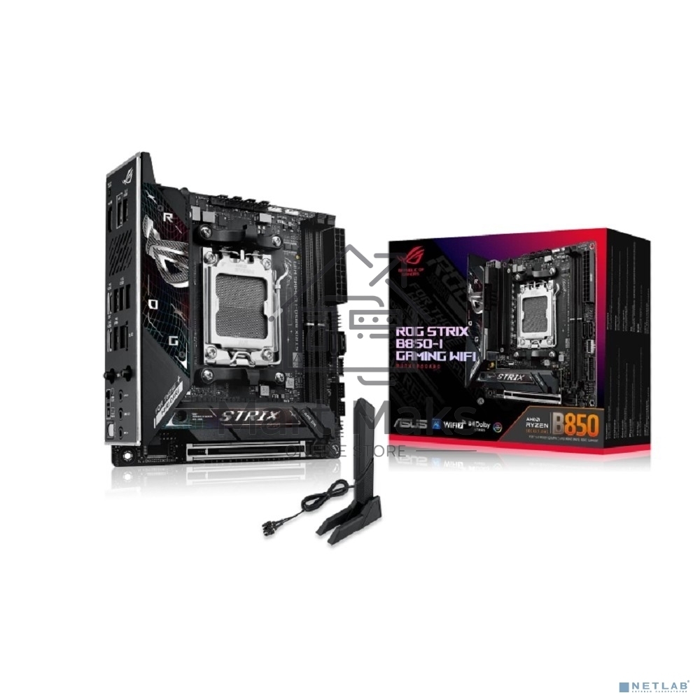 Материнская плата ASUS ROG STRIX B850-I GAMING WIFI, AM5, AMD B850, 2xDDR5, 2xM.2, 2xSATA, PCIe 4.0 x16, 1xHDMI, 1xUSB Type-C, 1x2.5Gb LAN, Wi-Fi 7, Bluetooth 5.4, 5xUSB-A 10Gbps, 1xUSB-C 20Gbps, 2xUSB-A 2.0, 3x3.5 мм, S/PDIF, 7.1, Mini-ITX
