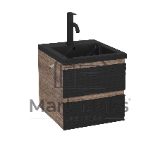 Тумба под раковину Bau Stil Loft black brushed, раковина кварцевая BAU Stil 40, черный металлик, смеситель Dream Black, черный