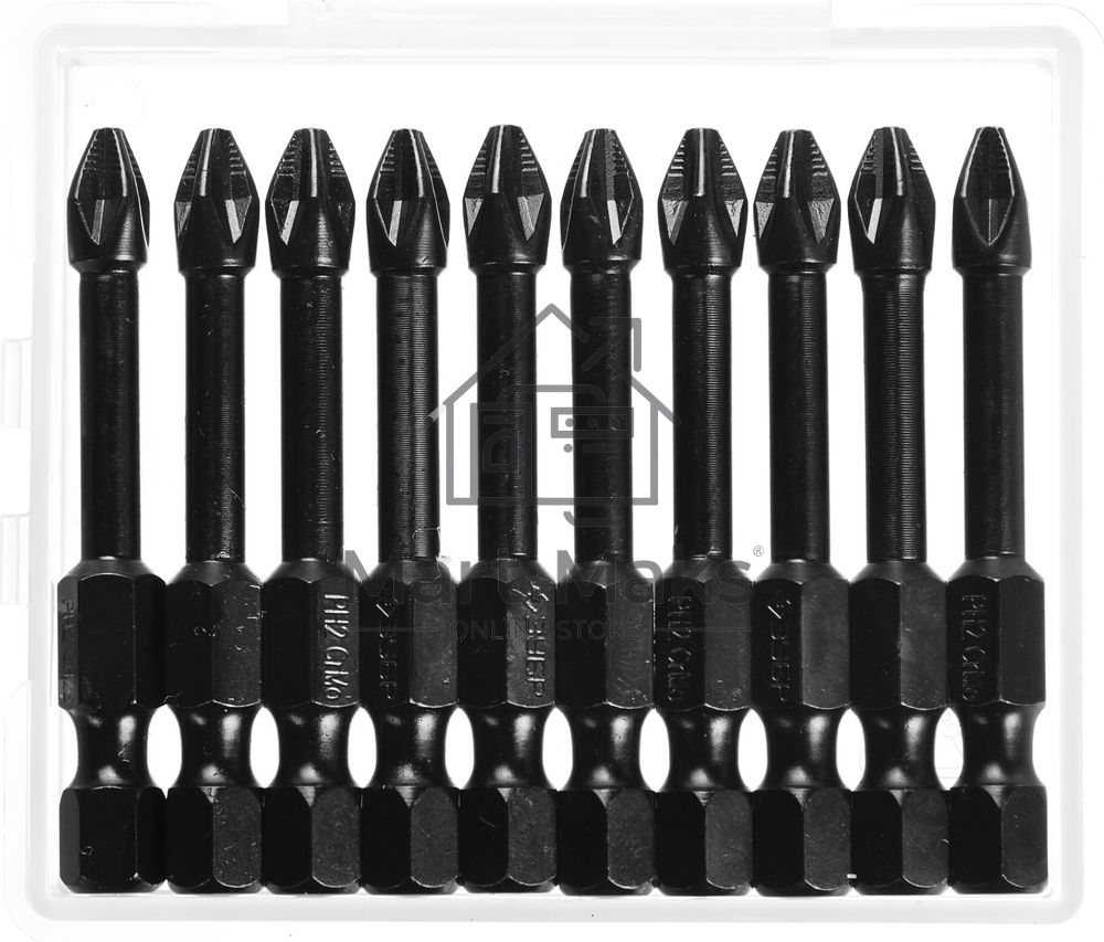 Бита ЗУБР ПРОФИ 26021-2-50-S10E 1/4'' PH2 50мм 10шт в пластиковом боксе на карт.