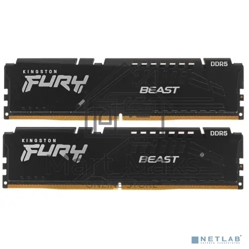 Оперативная память Kingston Fury Beast, DDR5, 64GB (2x32GB), 5200MHz, CL40, DIMM, с радиаторами, черный