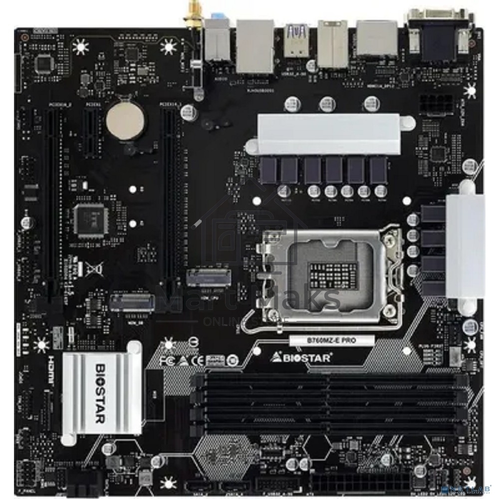 Материнская плата Biostar B760MZ-E PRO, LGA 1700, Intel B760, 4xDDR5, 4xSATA, 2xM.2, 1xPCIe 4.0 x16, 1xPCIe 3.0 x4, 1xPCIe 3.0 x1, 1xHDMI, 1xDP, 1xDVI, 1xVGA, 1x 2.5Gb LAN, 3xUSB-A 3.2 Gen 1, 2xUSB-A 2.0, 1xUSB-C 3.2 Gen 2, 3x3.5 мм, 7.1, mATX