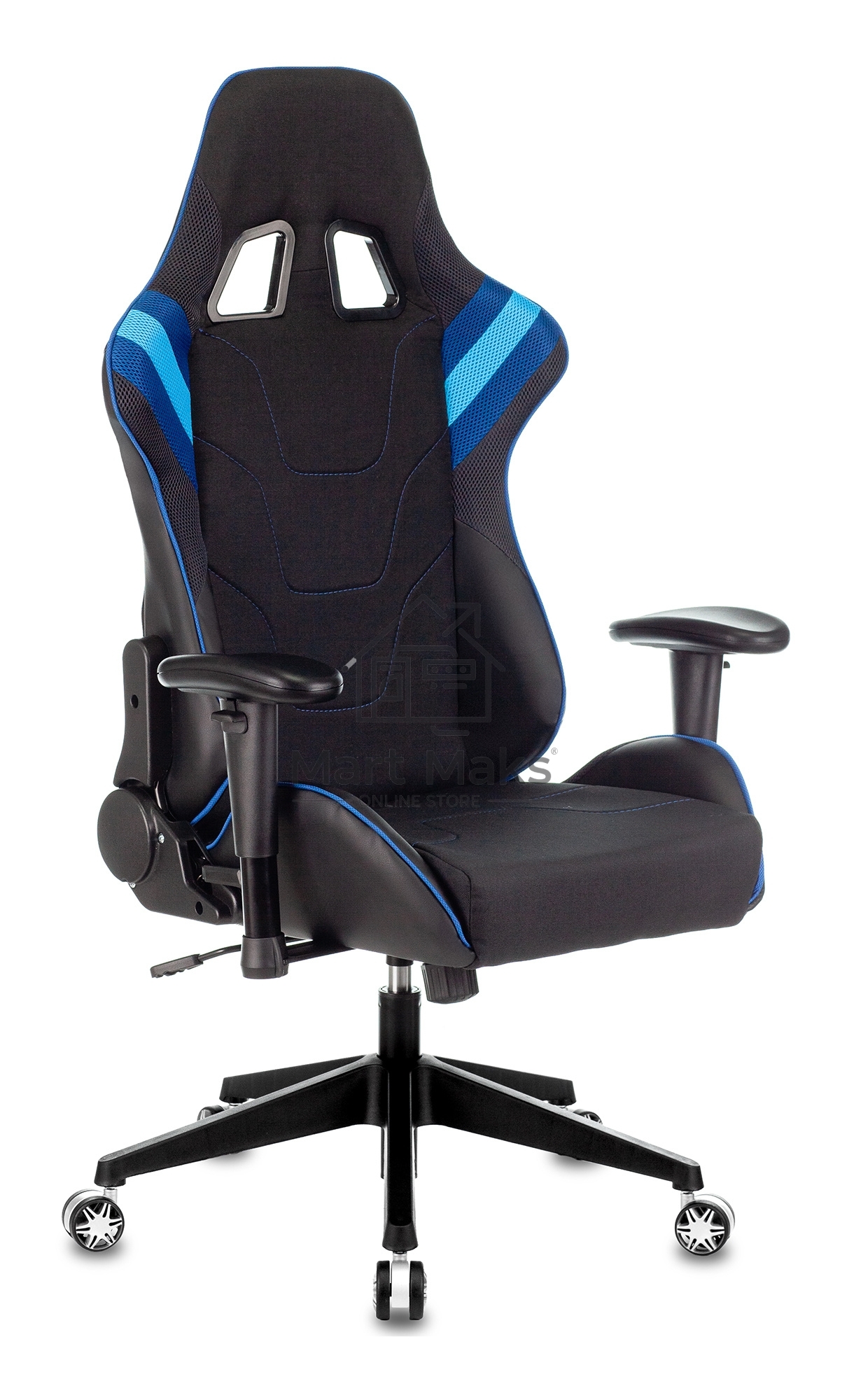 Кресло игровое Бюрократ VIKING 4 AERO BLUE черный/синий, искусст.кожа/ткань, две подушки