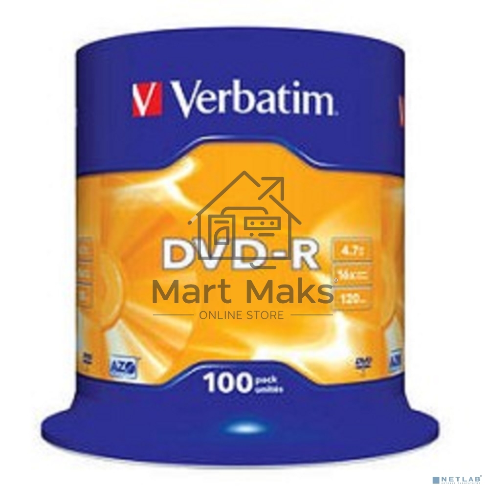Диск DVD-R Verbatim 4.7Gb 16x Cake Box (100шт) (43549)