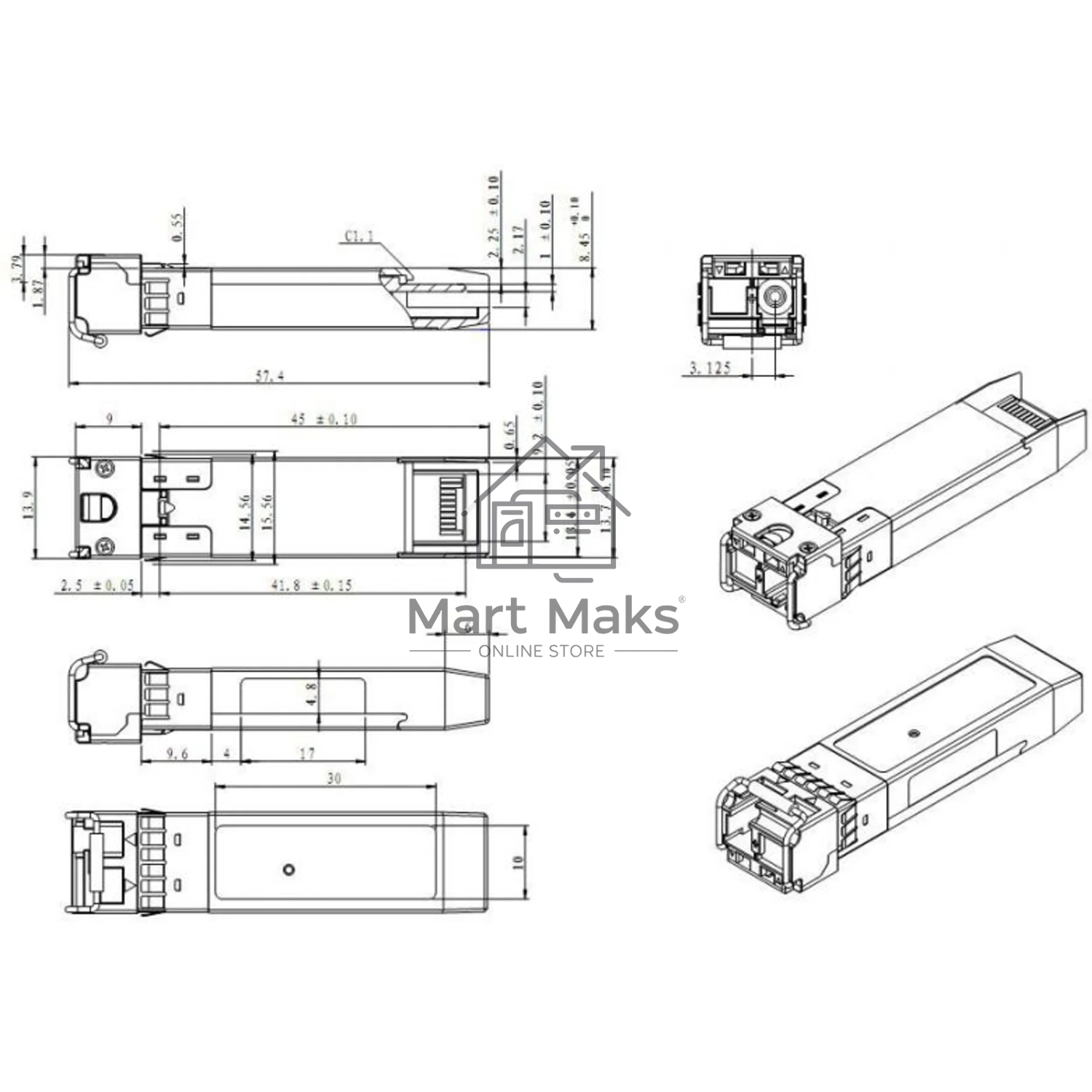 Модуль SNR SFP+ WDM, дальность до 20км (12dB), 1270нм