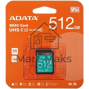 Флеш карта SD 512Gb ADATA SDXC Class 10 UHS-I U3 V30S 100/85 MB/s (ASDX512GUI3V30S-R)