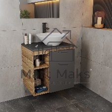 Тумба Bau Dream Blackwood 60 правая, графит, раковина BAU Dream D43, смеситель для раковины высокий Hotel Black, черный