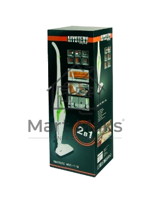 Пылесос вертикальный Mystery MVC-1118 белый/зеленый, питание от аккумулятора, 300 Вт, уборка сухая, пылесборник 0.5 л, работа от АКБ max 30 мин