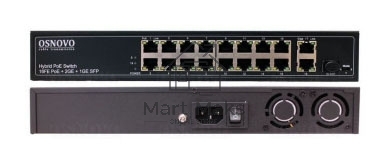 Коммутатор PoE коммутатор FE, 16 *10/100 Base-T с PoE, 2 x GE Uplink (RJ45), 1 x GE SFP Uplink, мощность PoE на порт до 30W, суммарно PoE до 292W