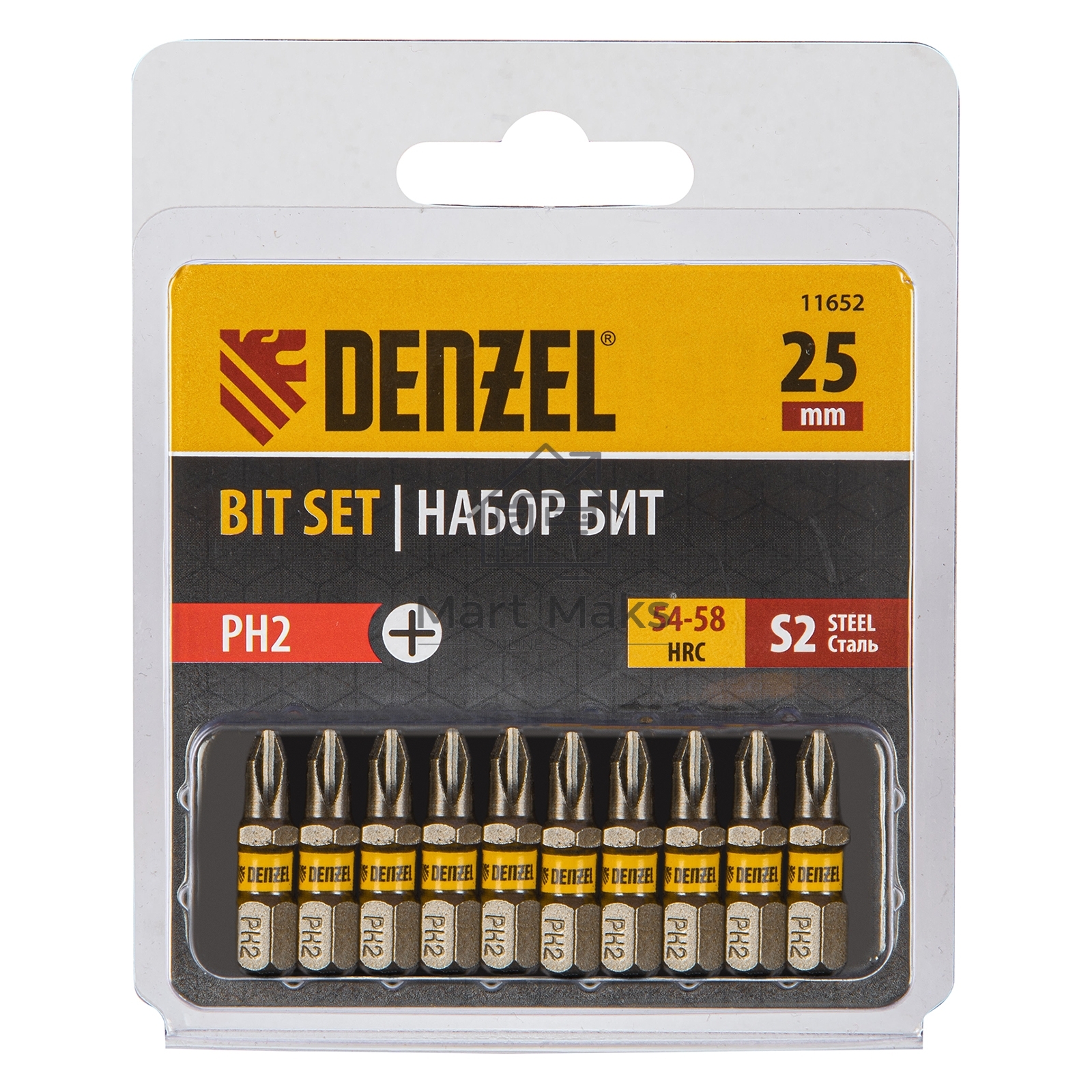 Набор бит PH2х25, сталь S2, шестигранный профиль, 10 шт. Denzel