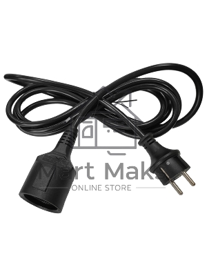 Удлинитель, вилка Schuko прямая - розетка Schuko, 3х1.5, 220В, 16А, черный, 7 метров