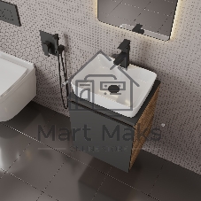 Тумба Bau Dream Blackwood 50 графит, раковина BAU Cerama 48х37 белая, смеситель Hotel Black, черный, выпуск клик клак черный