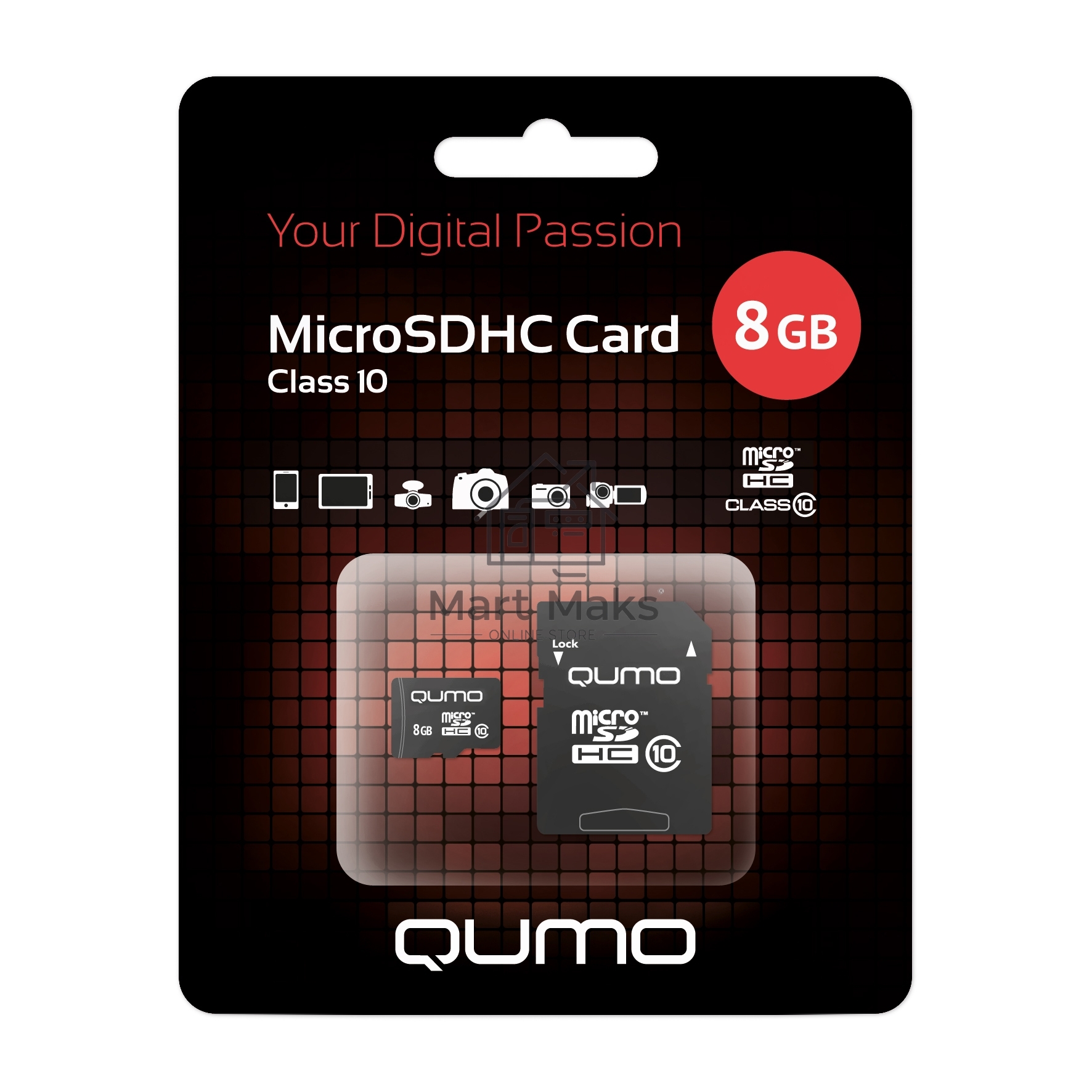 Флэш карта QUMO QM8GMICSDHC10 8Gb MicroSDHC Class 10, SD adapter