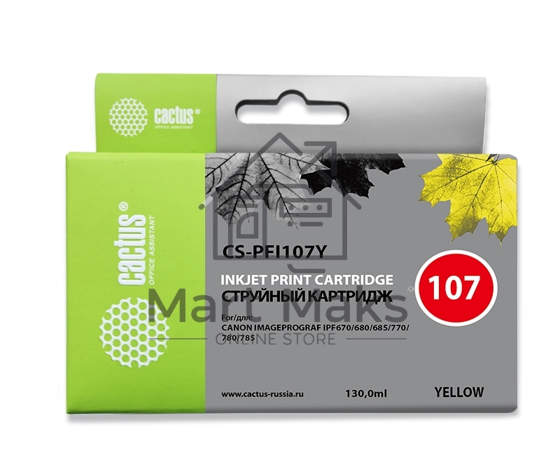Картридж струйный Cactus CS-PFI107Y желтый (130мл) для Canon IP iPF670/iPF680/iPF685/iPF770/iPF780/iPF785/