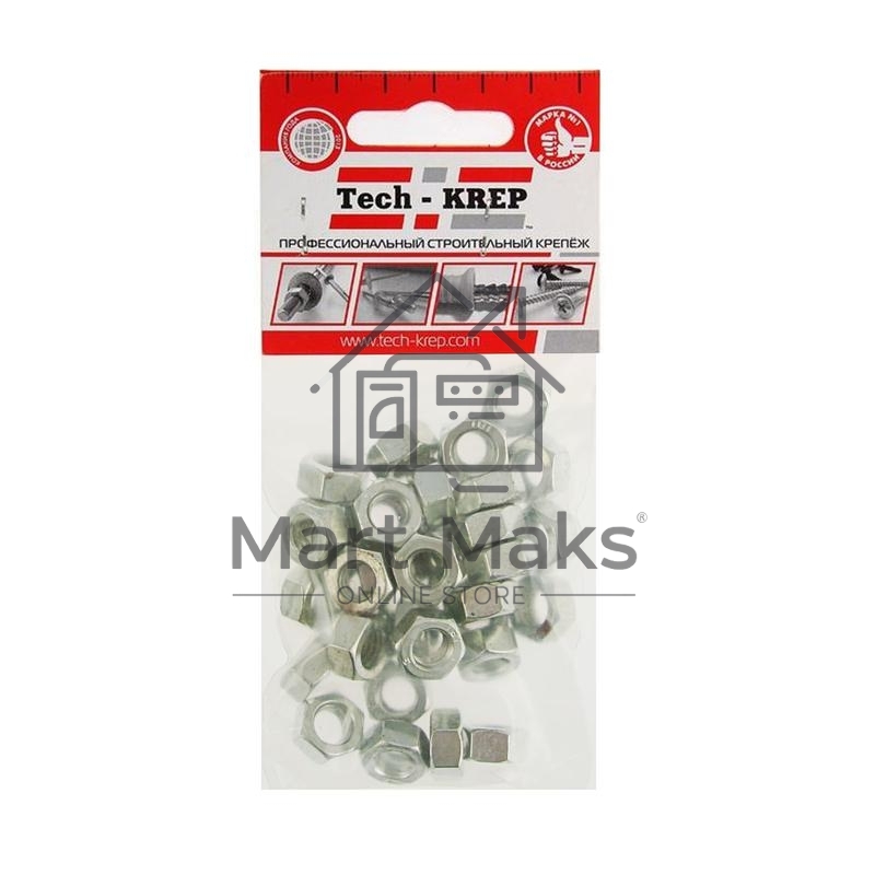 Гайка шестигранная М8 цинк. DIN 934 (уп.35шт) пакет Tech-Krep 103026