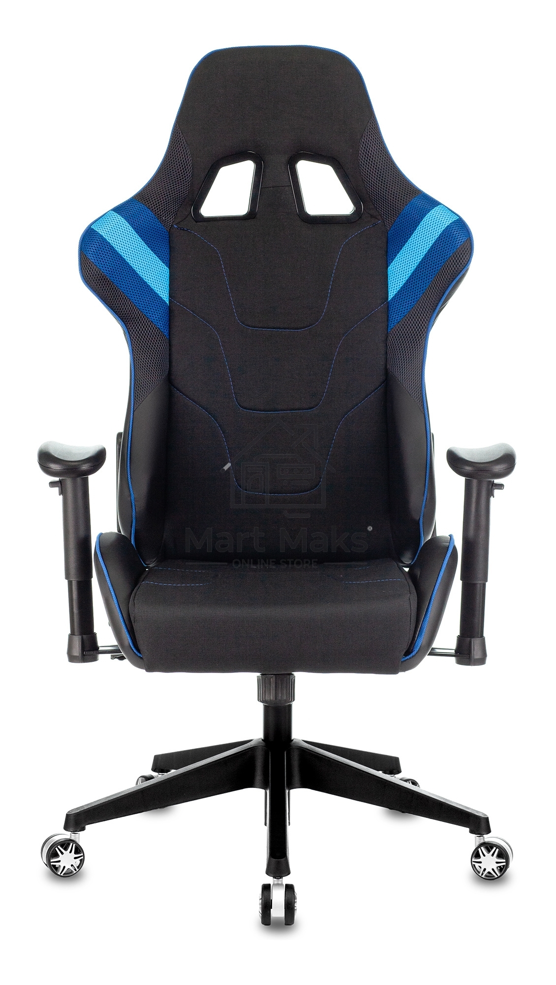 Кресло игровое Бюрократ VIKING 4 AERO BLUE черный/синий, искусст.кожа/ткань, две подушки