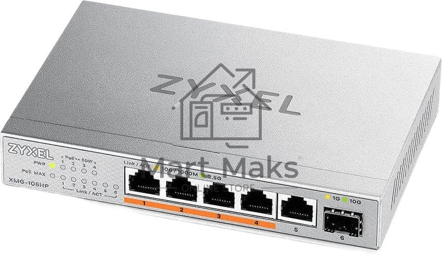 Коммутатор Zyxel XMG-105HP-EU0101F (L2) 5x2.5Гбит/с 1SFP+ 4PoE++ 70W неуправляемый
