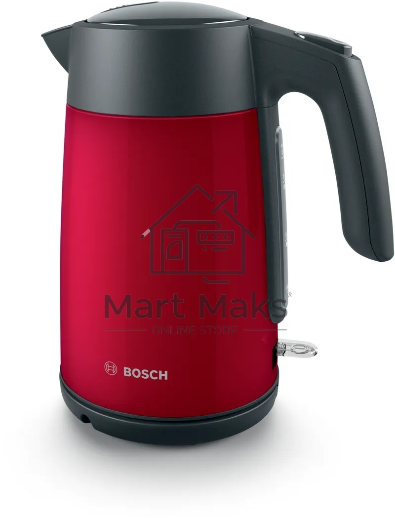 Чайник Bosch TWK7L464, 1.7л, 2400 Вт., нерж.сталь, покрытая эмалью, красный,шкала уровня воды