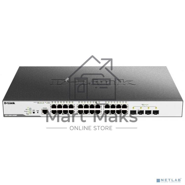 Коммутатор D-Link Switch DGS-3000-28XMP/B1A Управляемый коммутатор 2 уровня с 24 портами 10/100/1000Base-T и 4 портами 10GBase-X SFP+ (24 порта с подд