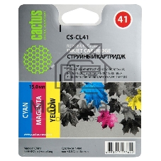 Картридж струйный Cactus CS-CL41 многоцветный (18 мл.) для Canon Pixma MP150/MP160/MP170/MP180/MP210/MP220/MP450/MP460/MP470/iP1200/iP1300/iP1600/iP1700/iP1800/iP190