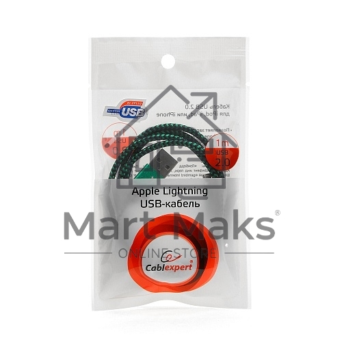 Кабель Gembird USB 2.0 Cablexpert CC-ApUSB2gn1m, AM/Lightning 8P, 1м, нейлоновая оплетка, алюминиевые разъемы, зеленый, пакет