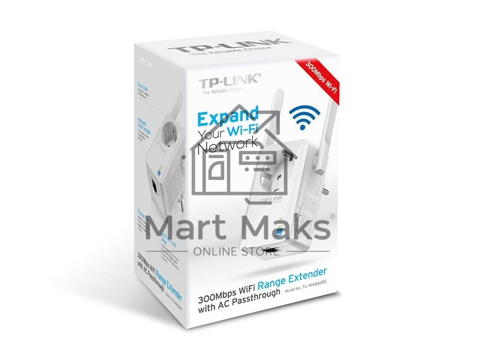 Сетевой адаптер TP-Link SOHO TL-WA860RE 300Mbps Wireless N Wall Plugged Range Extender with AC Passthrough, QCA(Atheros), 2T2R, 2.4GHz, 802.11b/g/n, 1 10/100Mbps LAN port, Range Extender button, Range Extender mode, suppo поставляется без кабеля RJ-45