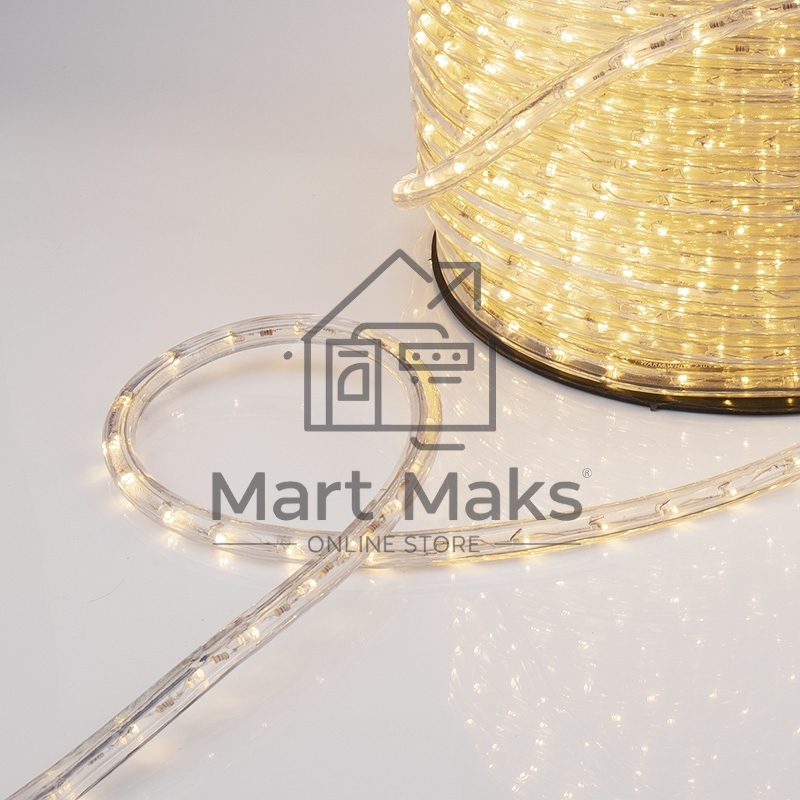 Дюралайт LED, постоянное свечение (2W) - ТЕПЛЫЙ БЕЛЫЙ, 24 LED/м Ø10мм, бухта 100м