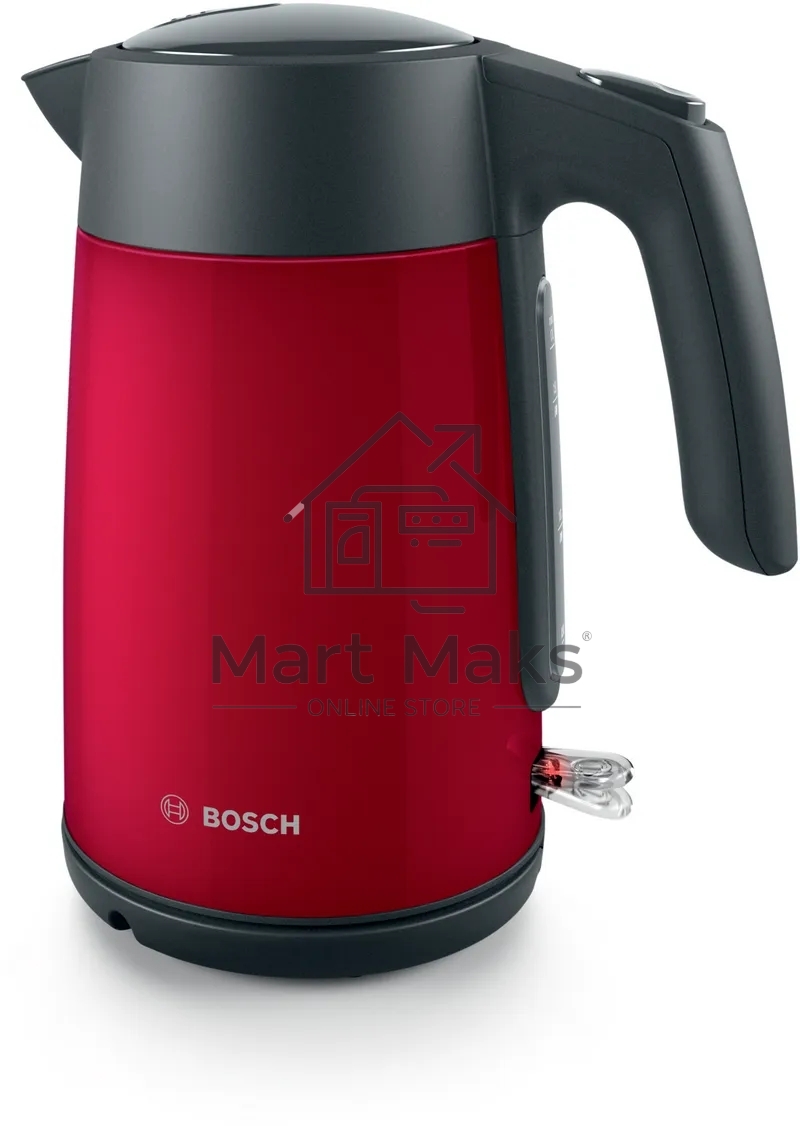 Чайник Bosch TWK7L464, 1.7л, 2400 Вт., нерж.сталь, покрытая эмалью, красный,шкала уровня воды