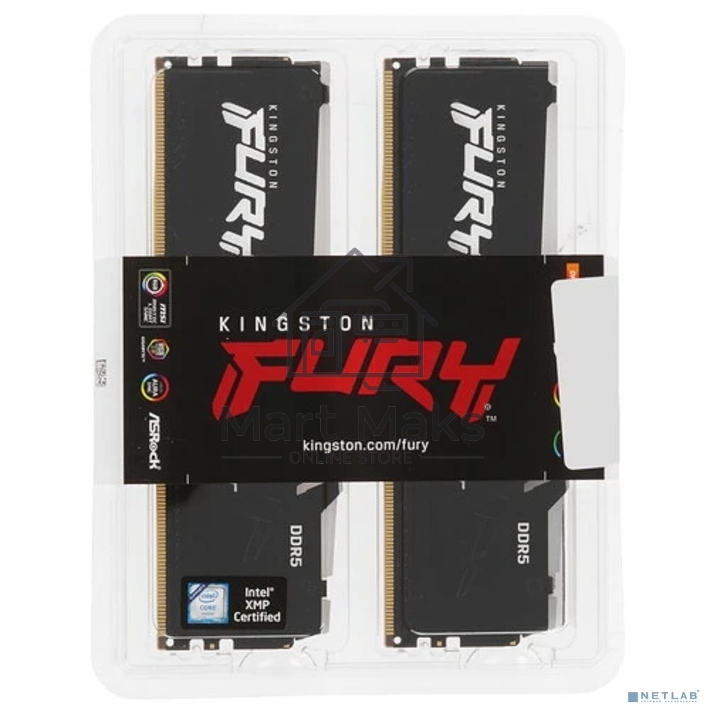 Оперативная память Kingston Fury Beast, DDR5, 16GB (2x8GB), 6000MHz, CL30, DIMM, с радиаторами, RGB, черный