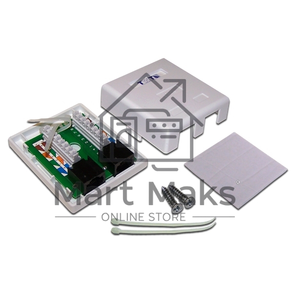 Настенная розетка, 2 порта RJ-45 категории 6, UTP, белая