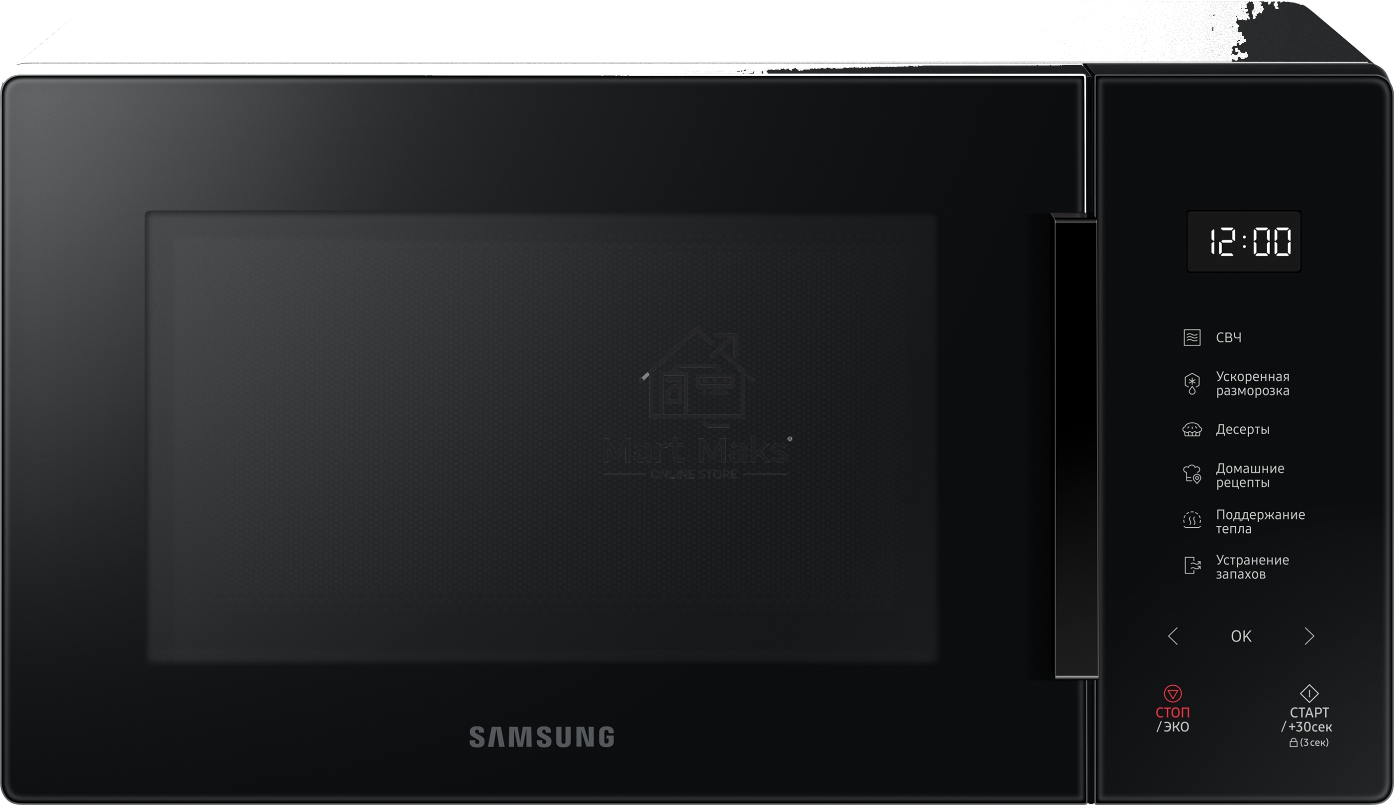 Микроволновая печь Samsung MS23T5018AK/BW черный, 23 л, 800 Вт, переключатели - сенсор