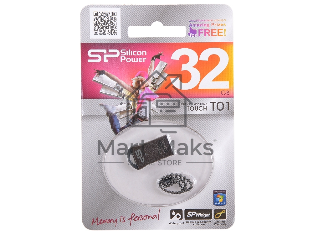 Флешка USB R/W Silicon Power R/W 32Gb Touch T01 SP032GBUF2T01V1K USB2.0 черный/серебристый