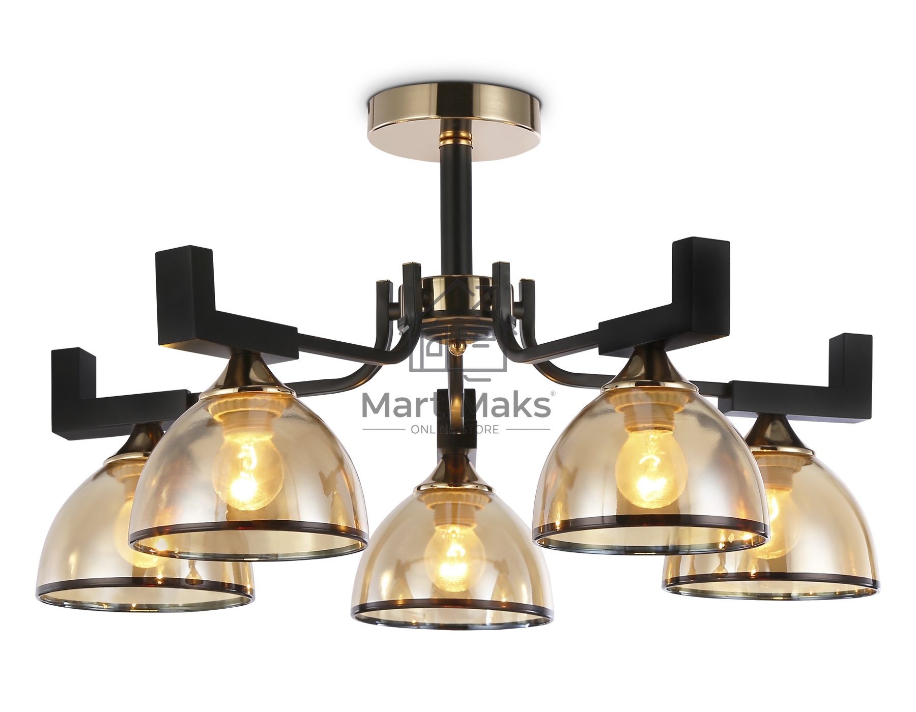 Светильник Ambrella light TR9099/5 BK/GD/TI черный/золото/янтарь E27*5 max 40W D600*316