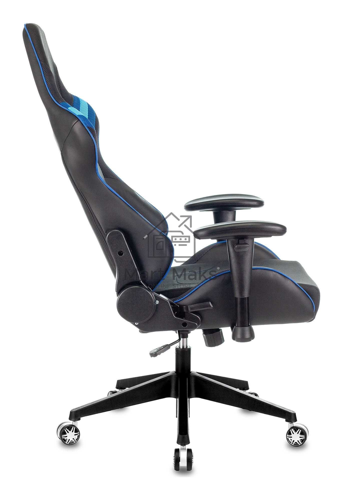 Кресло игровое Бюрократ VIKING 4 AERO BLUE черный/синий, искусст.кожа/ткань, две подушки