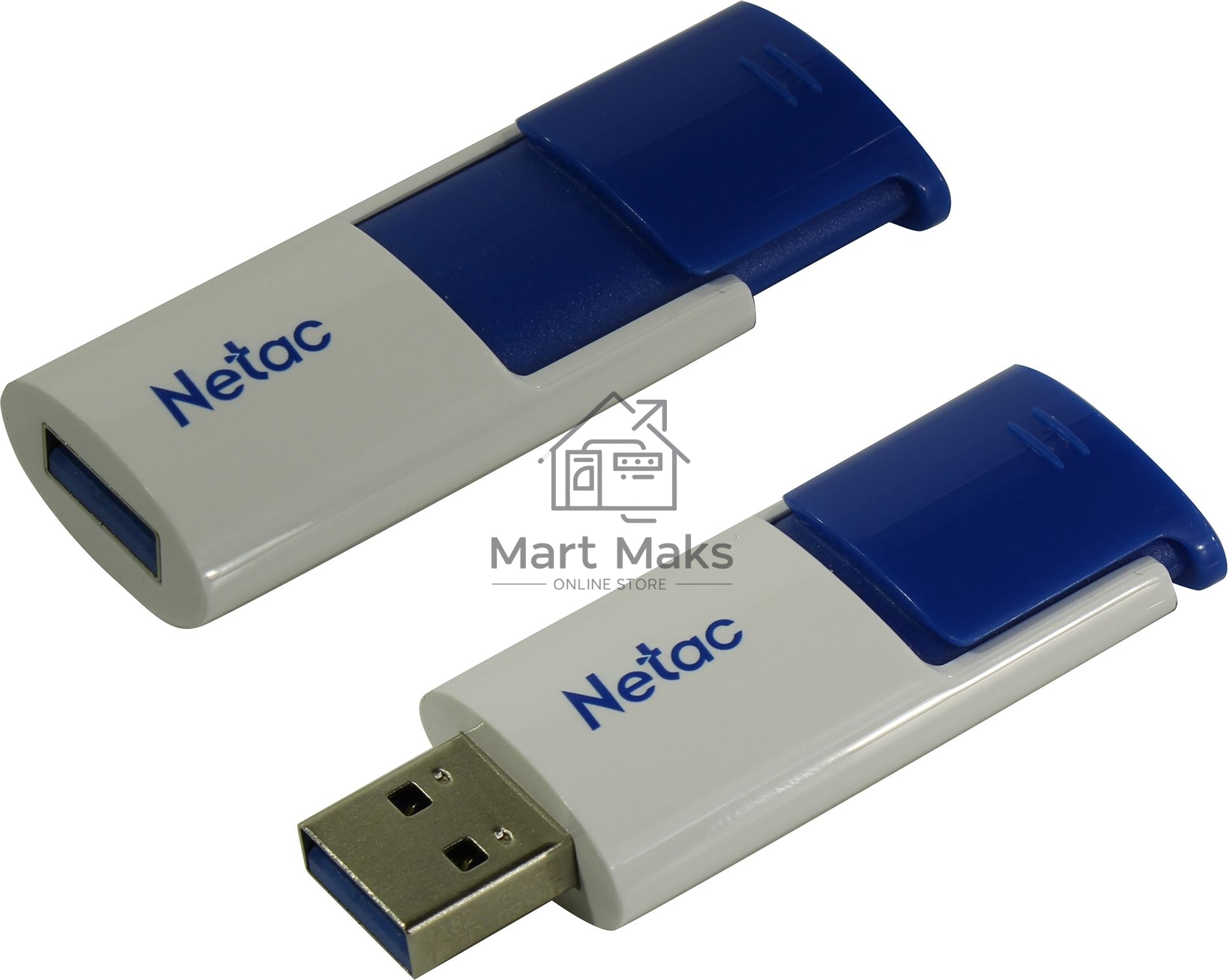 Флешка USB R/W Netac U182 Blue 128Gb <NT03U182N-128G-30BL>, USB3.0, сдвижной корпус, пластиковая бело-синяя