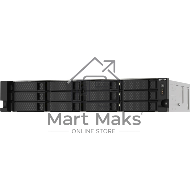 Сетевое хранилище без дисков SMB QNAP TS-1273AU-RP-8G NAS 12 HDD trays, 2x 2.5 GbE, rackmount, 2 PSU. 4-core AMD V1500B2,2 GHz, RAM 8 GB (8 GB UDIMM DDR4 (1 x 8 GB) up to 32 GB (2 x 16 GB)). W/o rail kit RAIL-B02
