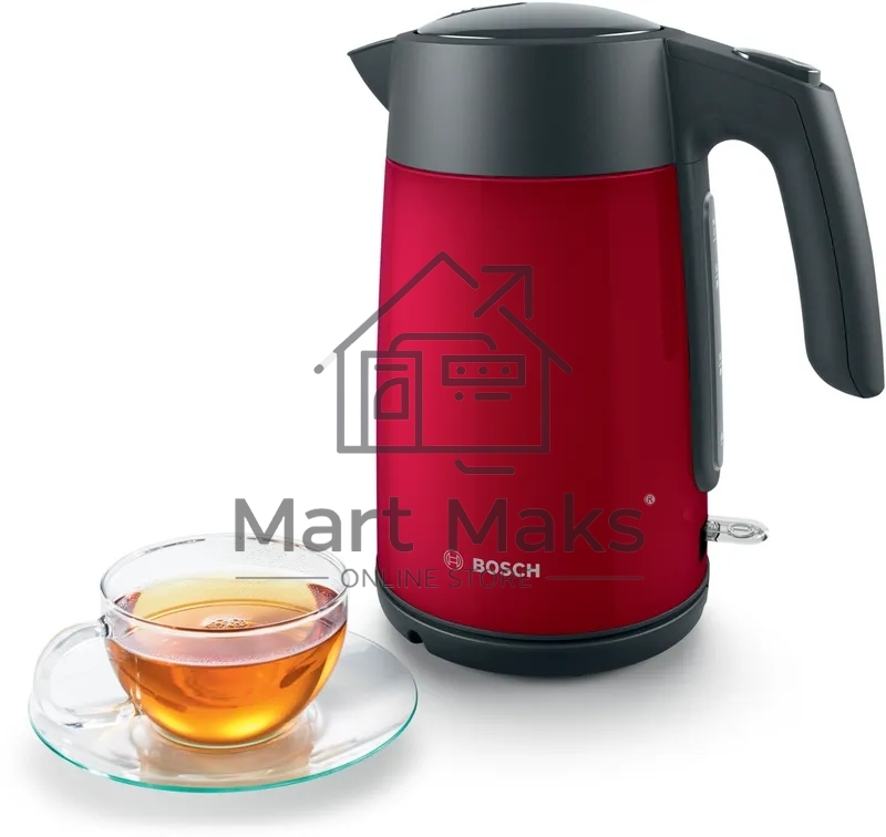 Чайник Bosch TWK7L464, 1.7л, 2400 Вт., нерж.сталь, покрытая эмалью, красный,шкала уровня воды