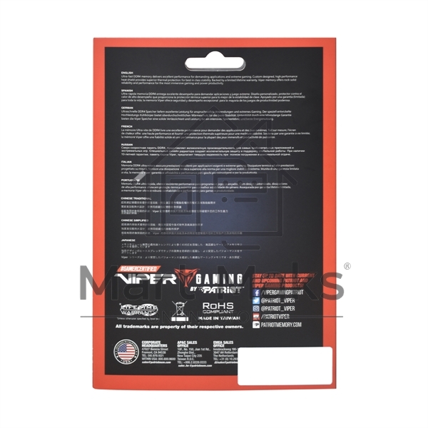 Оперативная память Patriot Viper Elite II, DDR4, 16GB (2x8 GB), 4000 MHz, CL20, DIMM, радиатор, красный, черный
