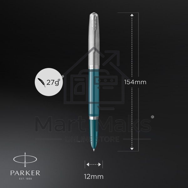 Ручка перьевая Parker 51 Core (CW2123506) Teal Blue CT F сталь нержавеющая, подарочная коробка
