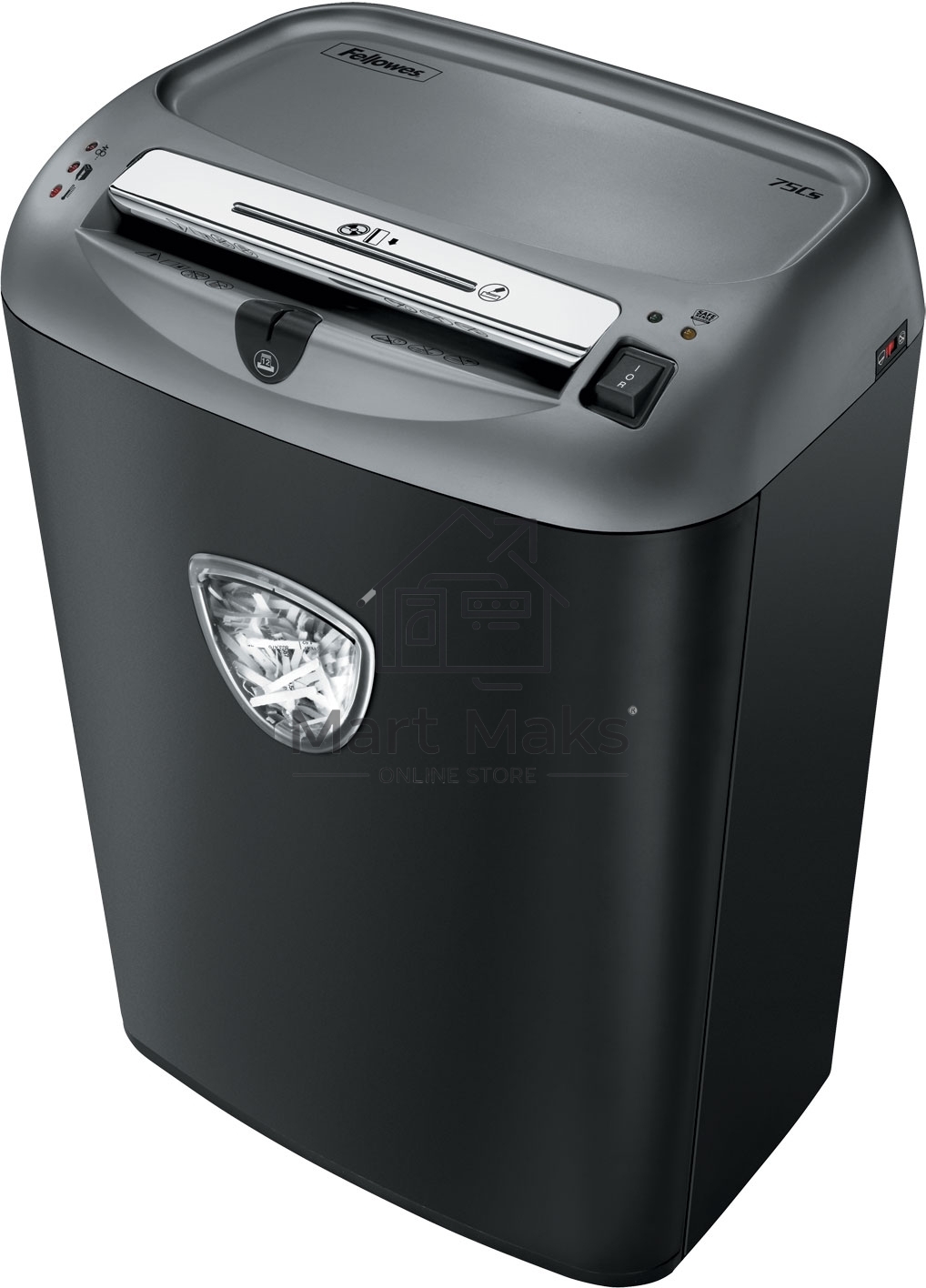 Шредер Fellowes Powershred 75Cs FS-46750 (FS-4675001/FS-4675002) авт., 3.9х50мм, 12лст., 27лтр., уничтожает: скобы, карты, скрепки, CD, селектор кол-ва листов