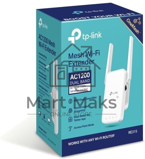 Усилитель TP-Link Wi-Fi сигнала AC1200 OneMesh Wi-Fi Range Extender/Signal Amplifier, dual-band Wi-Fi, two external antennas, 1 10/100Mbps port, 1 WPS button, supports RE/AP mode, Smart signal indicator, easy setup/management via Tether APP/Web UI.
