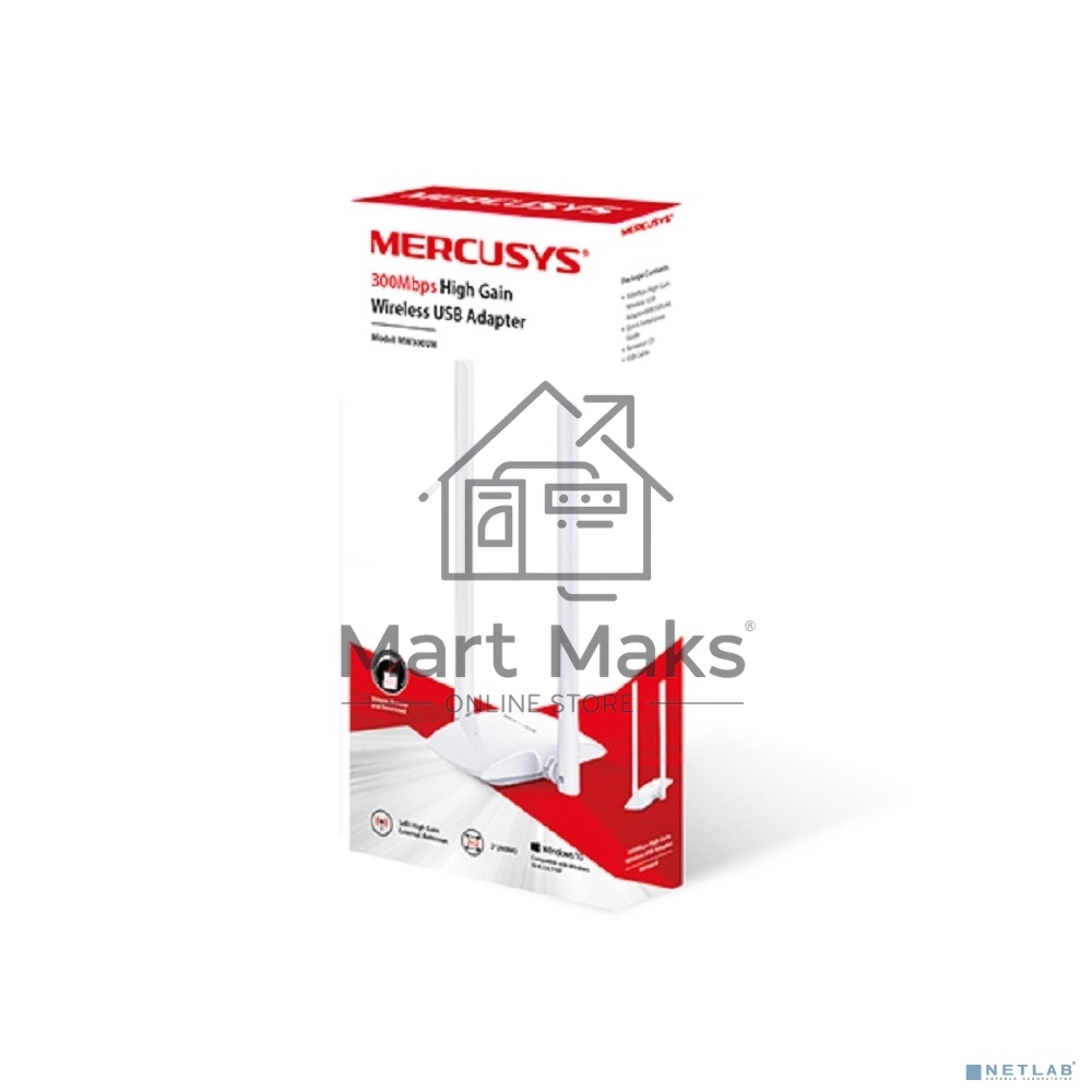 Сетевой адаптер WiFi Mercusys MW300UH USB 2.0 (ант.внеш.несъем.) 2ант.