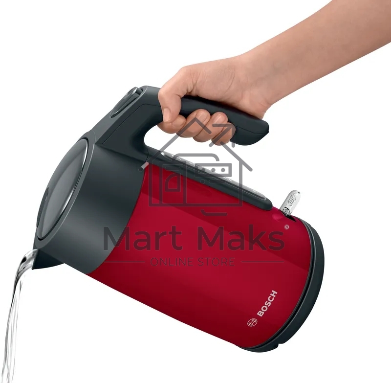 Чайник Bosch TWK7L464, 1.7л, 2400 Вт., нерж.сталь, покрытая эмалью, красный,шкала уровня воды