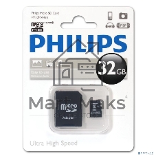 Флеш карта microSD 64Gb PHILIPS microSDHC Class 10 (SD адаптер)