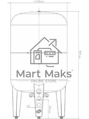Гидроаккумулятор вертикальный ВП 100 к, комбинированный фланец