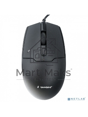 Мышь проводная Gembird MOP-430 черный, 1600 dpi, USB, кнопки - 4