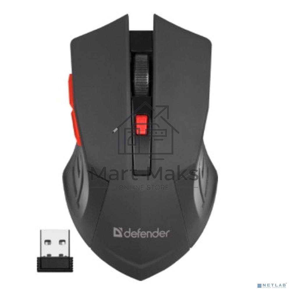 Мышь беспроводная Defender Accura MM-275 красный, 1600 dpi, радиоканал, USB, кнопки - 6