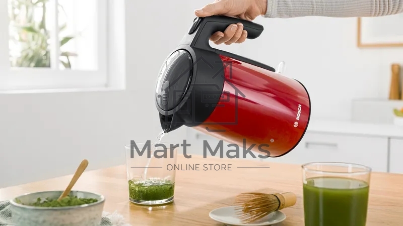 Чайник Bosch TWK7L464, 1.7л, 2400 Вт., нерж.сталь, покрытая эмалью, красный,шкала уровня воды