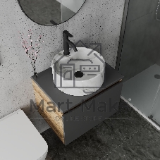 Комплект: тумба Bau Dream Blackwood графит 60, 1 ящик, раковина круглая накладная BAU Element D41, мрамор, смеситель Hotel Dream, черный выпуск клик клак черный